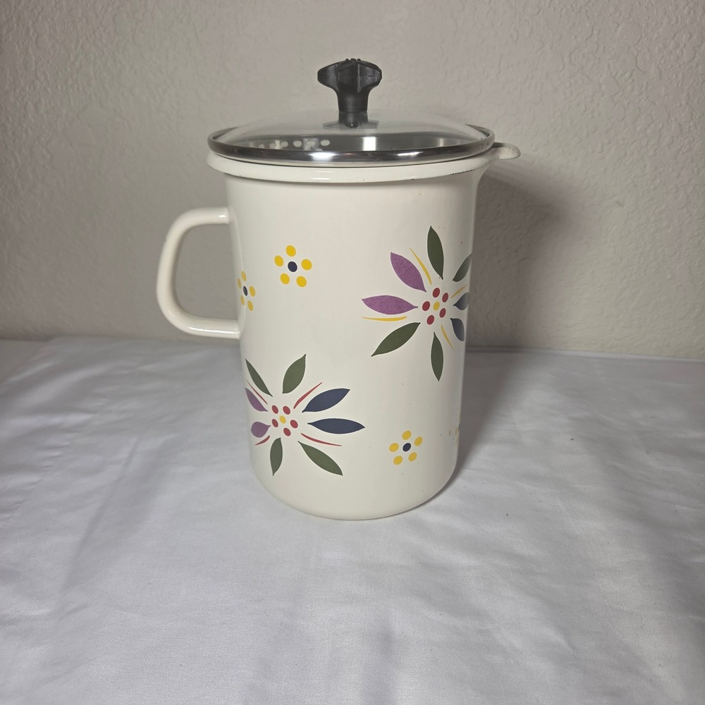 Temp-tations by Tara Enamelware Floral Pitcher Steamer Basket Glass Lid QQQ 16 T
